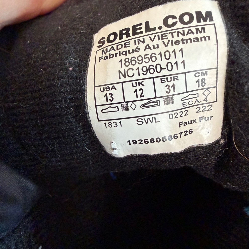 Sorel Kids Snow Commander Winter Snow Boots Black Blue Ski Snowboard Size 13 - Picture 4 of 9